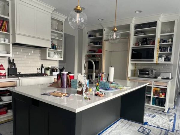 kitchen without cabinets before cabinet painting process